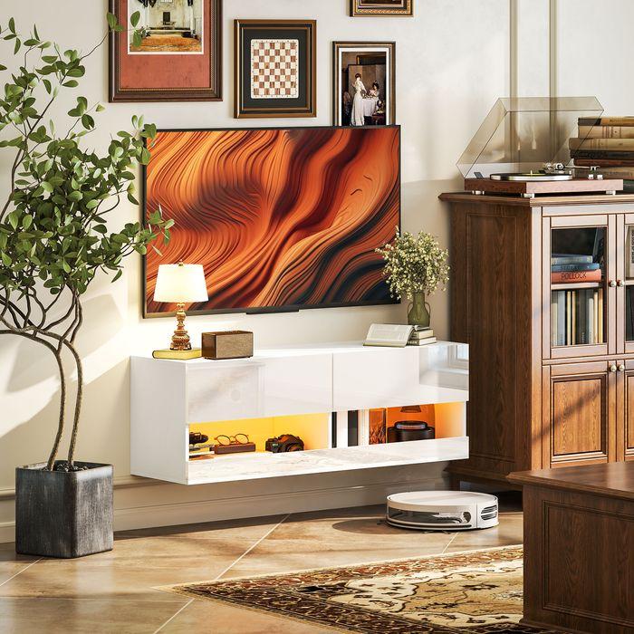 Immagine prodotto Swisshandel24 TV-Hängeschrank mit LED-Beleuchtung, TV-Schrank 120 x 35 x 40,5 cm Hochglanzweiss