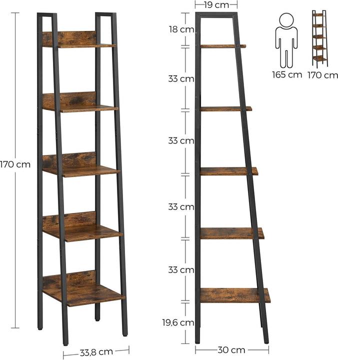Produktbild Vasagle Bücherregal braun, schwarz 33,8 x 30,0 x 170,0 cm