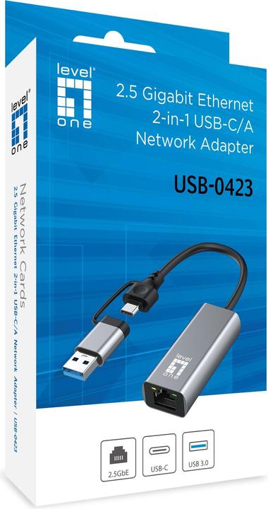 Immagine prodotto LevelOne USB-0423 (USB-C, USB, RJ45 2.5 Gigabit Ethernet (1x))