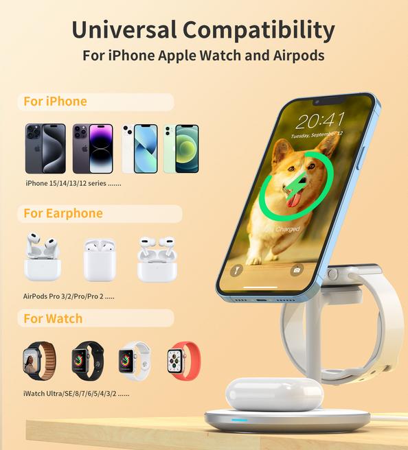 Actual product image Choetech 15W 3 in 1 Wireless Charger T585 F (15 W)