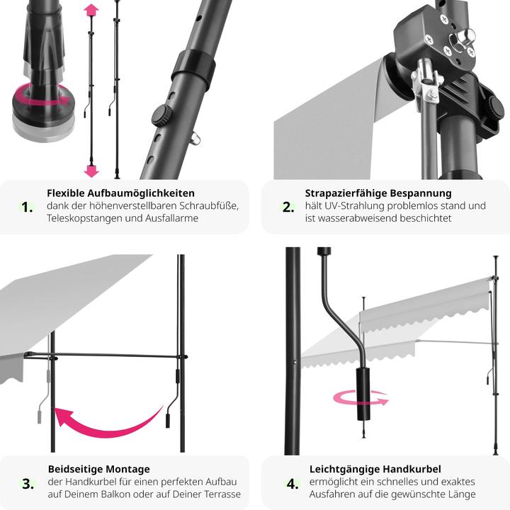 Image du produit tectake Tenda a morsetto con manovella, altezza regolabile (3 m)