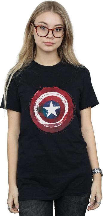 Actual product image Womens/Ladies Captain America Splatter Shield Cotton Boyfriend T-Shirt (L)