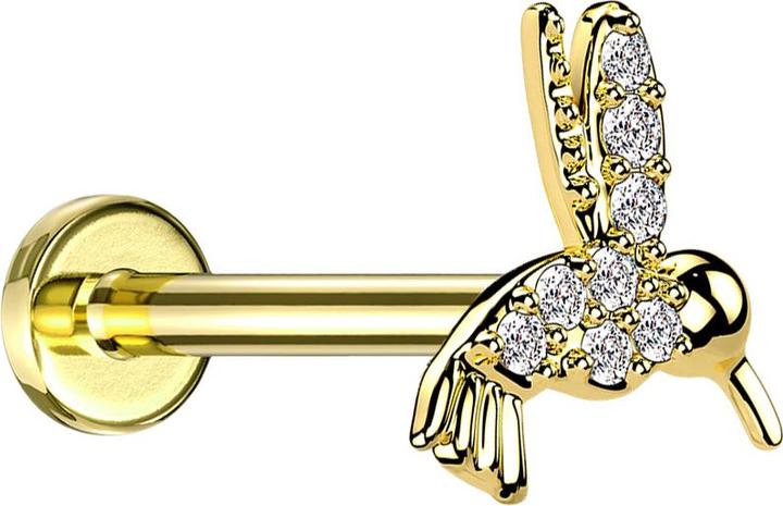 Actual product image Star Piercing Micro labret internal thread gold-plated hummingbird crystals silver (Brass, Surgical steel 316L)