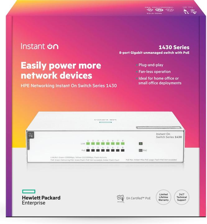 Produktbild HPE Aruba Instant On 1430 PoE Switch R8R46A (8 Ports)