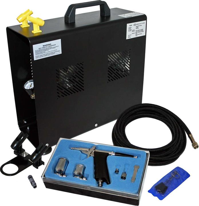 Actual product image Wiltec Airbrush Compressor Set for Beginners with AS196A 1 Airbrush Gun and Multiple Accessories