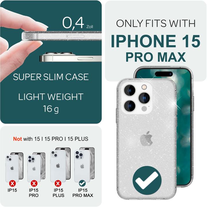 Produktbild Nalia Klare Glitzer Silikon Hülle (Apple iPhone 15 Pro Max)