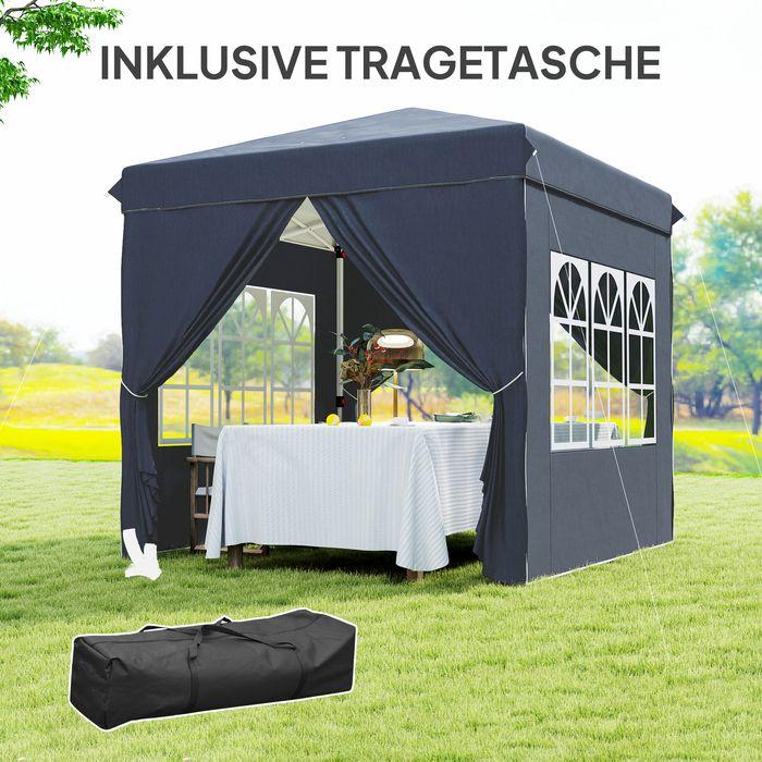 Immagine prodotto Swisshandel24 Faltpavillon 2,5x2,5m, wasserabweisend mit 4 Seitenteilen, Dunkelblau (250 cm, 250 cm)