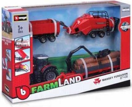 Actual product image Bburago Diecast 1:43 Farmaland Massey Ferguson 8740s with accessories Ages 3+ 18-31703