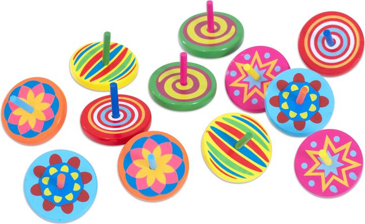 Viga Toys 12 toupies en bois colorées