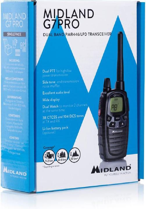 Productafbeelding Midland G7 Pro Enkelvoudige PMR + LPD radio met 16 kanalen (10 km)