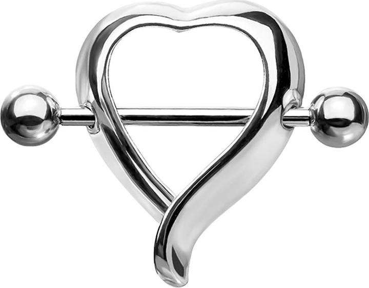 Star Piercing Barbell silber mit zwei Kugeln Herz (Chirurgenstahl 316L, Messing)