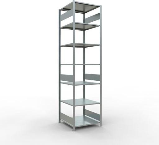 Sistema di scaffalature di base senza viti MULTIplus150 con ripiani di lunghezza