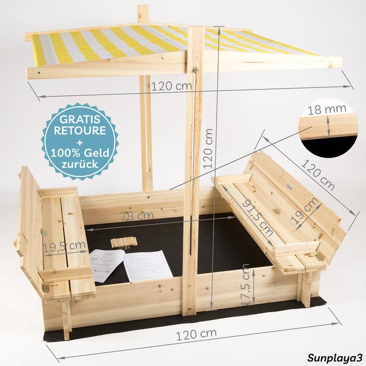 Produktbild Needs&Wants Sandkasten "Sunplaya3" mit Dach und Sitzbänken, Tanne