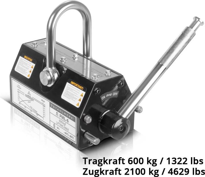 Produktbild Stahlwerk Lasthebemagnet mit 600 kg 1322 lbs Tragkraft 2100 kg 4629 lbs Zugkraft (1 x)
