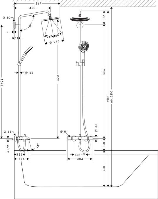 Actual product image hansgrohe HG Showerp RAINDANCE SELECT S 240 1jet DN 15, for bath chrome