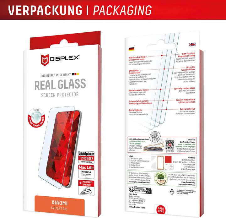 Image du produit Displex Real Glass, 2D Panzerglas (1 pièce(s), Xiaomi 14T Pro, Xiaomi 14T)