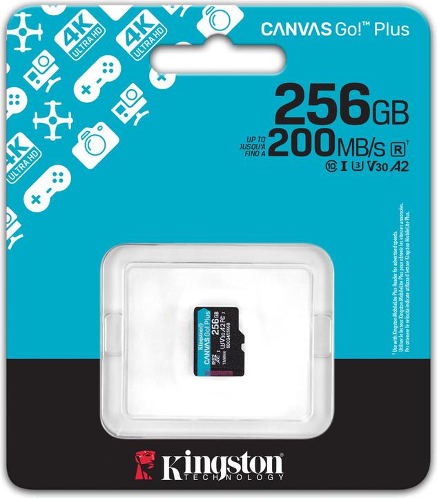 Image du produit Kingston Card Canvas Go Plus MicroSD 256GB (256 Go, microSDXC, U3, UHS-I)