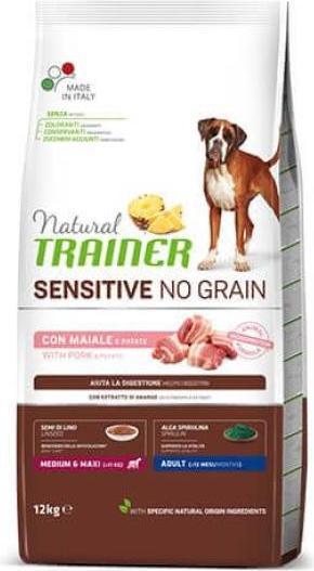 Immagine prodotto Natural Trainer Natural ADULT DOG SENSITIVE NO GRAIN Medium/Maxi PORK kiauliena 12kg (Adulto, 12000 g)