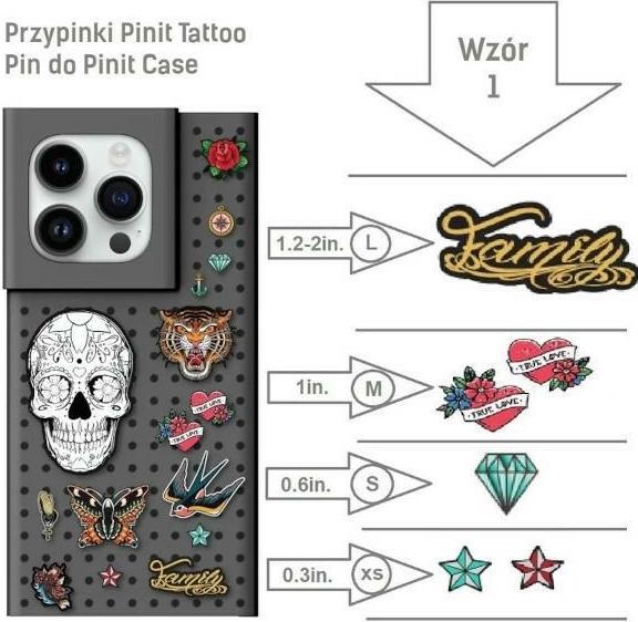 Actual product image Pinifit Zestaw Etui Pinit Dynamic + Tattoo Pin iPhone 14 6.1" czarny/black wzór 1 (Apple iPhone 14, Apple iPhone 13)