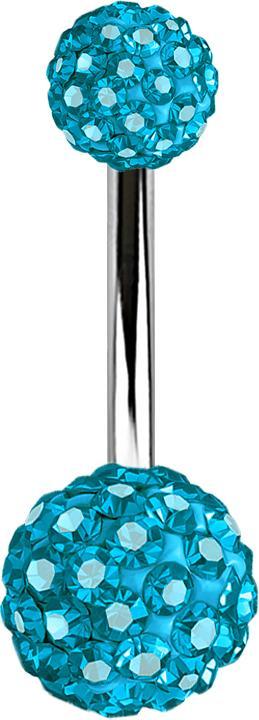Actual product image Star Piercing Banana silver with two crystal balls aqua (Surgical steel 316L, without brass)