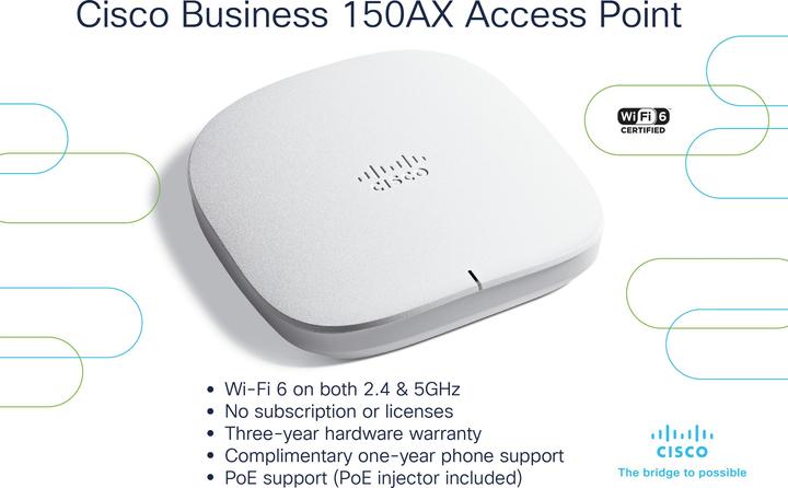 Actual product image Cisco Business 150AX - Radio access point - Bluetooth, 802.11a/b/gcc - 2.4 GHz, 5 GHz - wall / ceili (1200 Mbit/s)