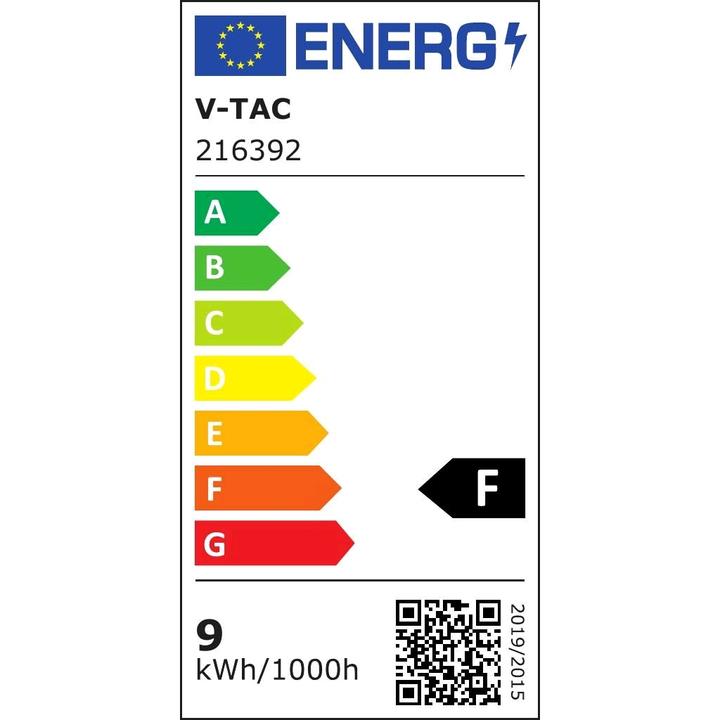Label énergétique V-TAC VT6072 Tube à LED T8 9W 60 cm Nanoplastique 3000K (G13, 9 W, 850 lm, 1 x, F)