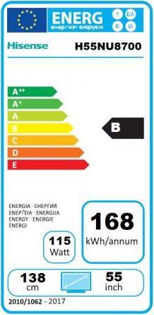 Etichetta energetica Hisense H55nu8700 (55", LCD, 4K)