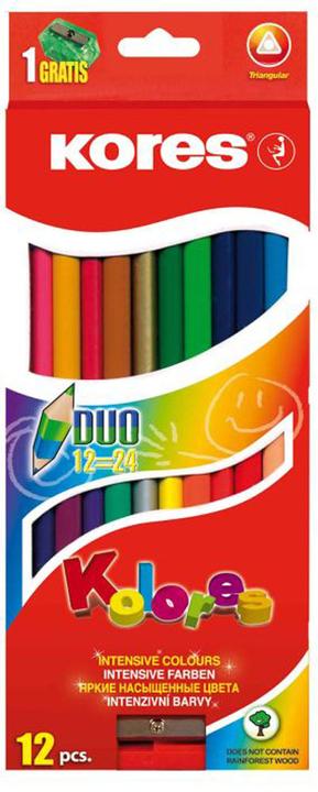 Produktbild Kores Buntstifte ""DUO"", 12er Karton-Etui + GRATIS Spitzer inkl. Namensfeld, aus Lindenholz mit bruchsich (Mehrfarbig, 12 x)