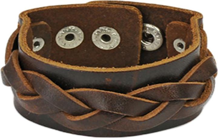 Star Piercing Lederarmband braun mit dicken gewebten Streifen (Leder)