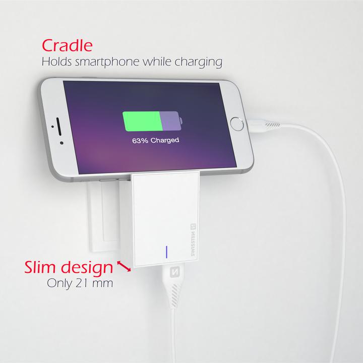 Immagine prodotto Swissten Serie Slim, doppia banca di alimentazione USB da 3A con IC intelligente + cavo USB-C (15 W)