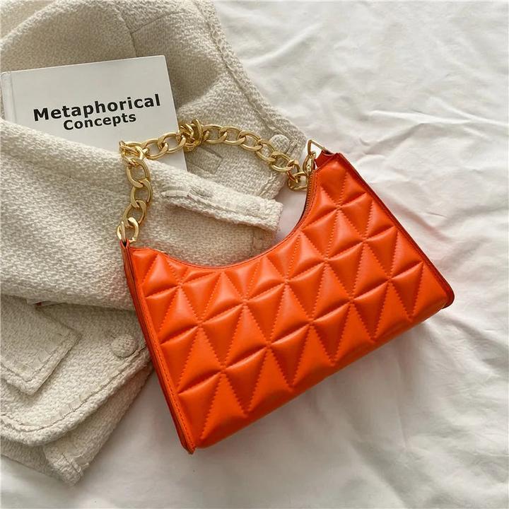 Actual product image Only-Bags.Store Diamond Pattern Shoulder Bag PU Leather Solid Colour Niche Chain Handbag Fashion Underarm