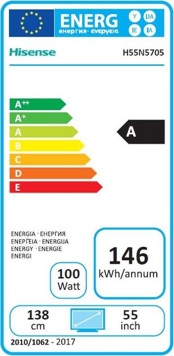 Energy Label Hisense H55n5705 (55", LED, 4K)