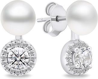 Brilio Silver - Elegant pearl earrings with zircons EA611W