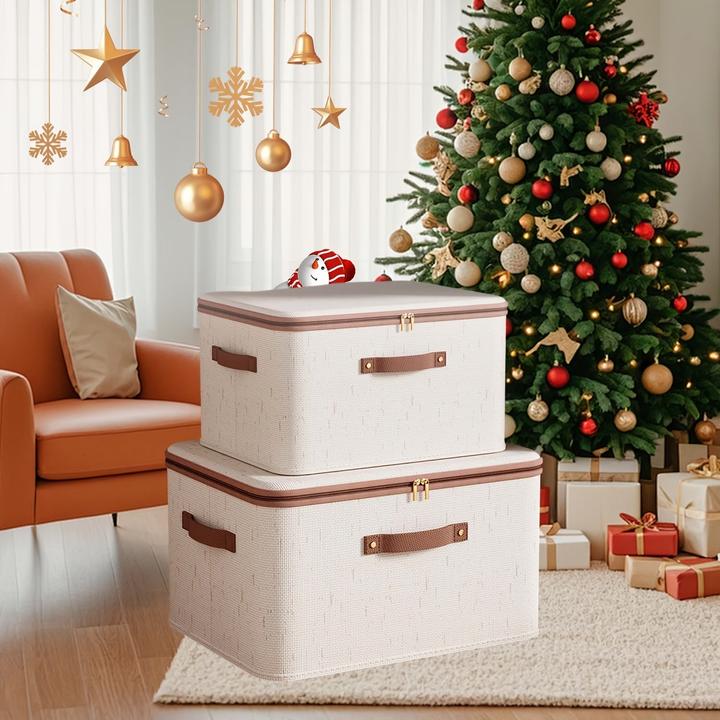 Image du produit Only-Bags.Store 1pc Leinen Zipper Quilt Storage Bins mit Deckel, Leinengewebe, kratz- und verschleissfest
