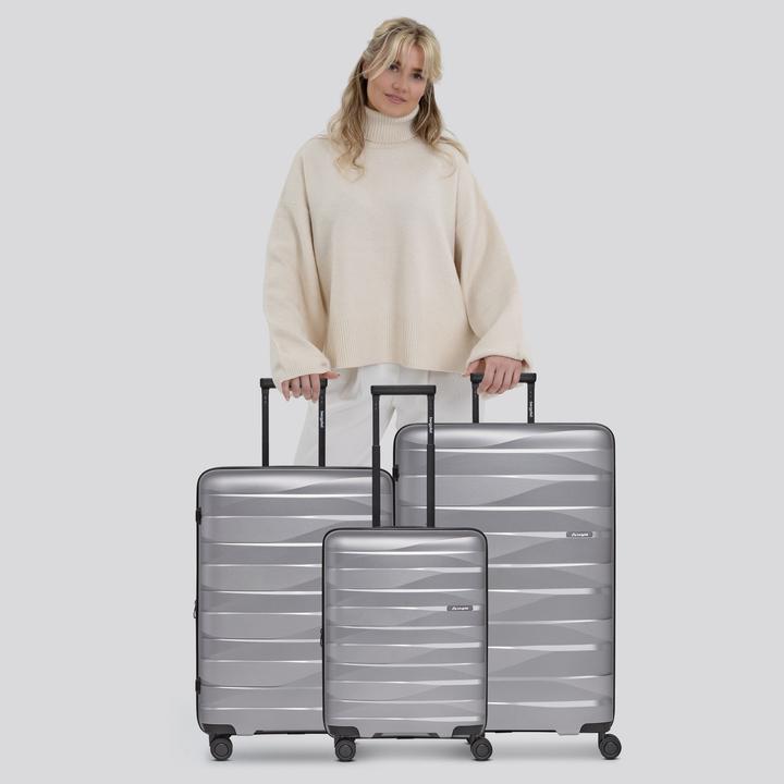 Immagine prodotto Bergpfeil Set di valigie da viaggio a 4 ruote, 3 pezzi, con piega elastica (228 l, XL (da 115l))