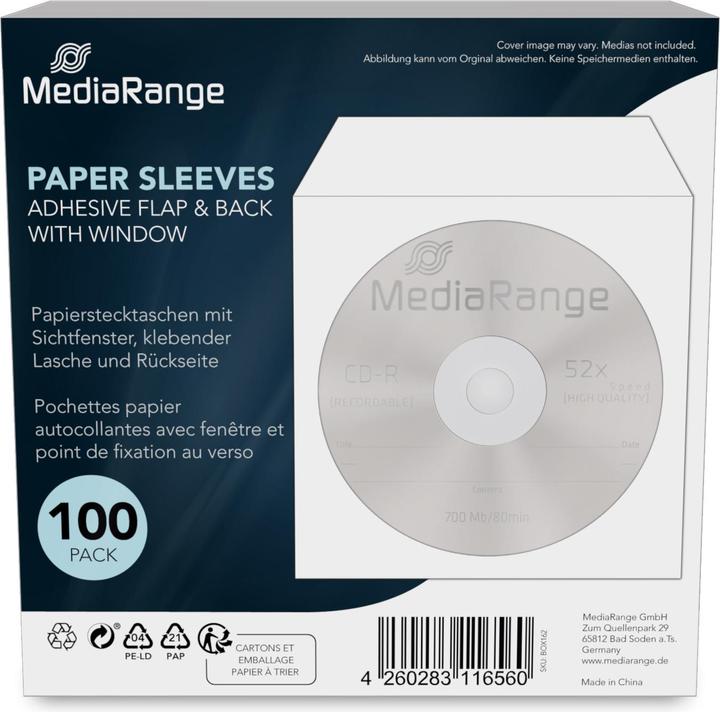 Image du produit MediaRange 100 Pochettes pour CD/DVD 1 blanc