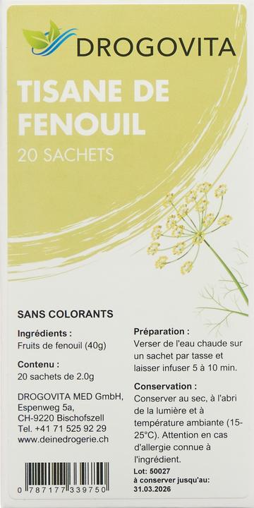 Nährwerte und Zutaten Drogovita Fenchel Tee Btl 20 Stk (69 g)