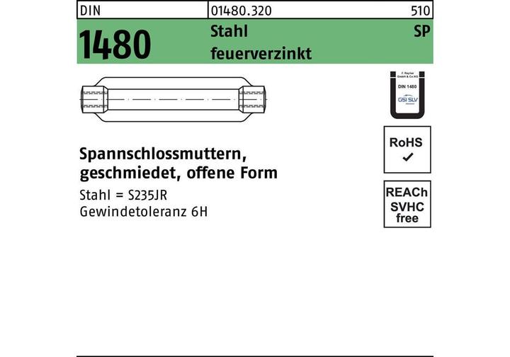Produktbild Spannschlossmutter DIN 1480 offen SP M 12 / 125 Stahl ÜZ feuerverzinkt