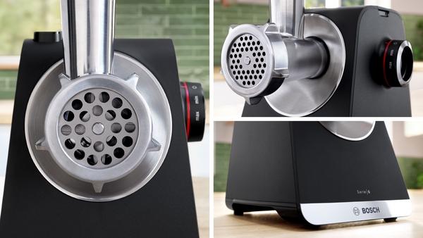 Produktbild Bosch Hausgeräte Serie 6, Fleischwolf, MultiPower Series 6, 2100 W, Schwarz, silver metalic, MFWS660B