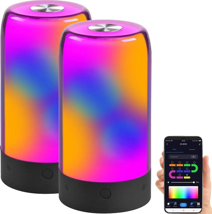 Immagine prodotto Luminea Set di 2 luci d'atmosfera intelligenti, LED RGB IC, 15 modalità, WLAN, nero