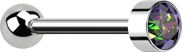 Hollywood Body Jewelry Micro Barbell Innengewinde silber mit Kugel silber Zylinder hoch silber mit Kristall dunkel multicol (ohne Messing, Titan G23)
