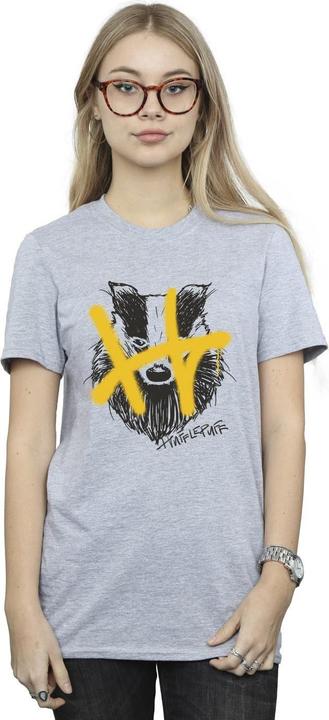 Actual product image Womens/Ladies Hufflepuff Pop Spray Cotton Boyfriend T-Shirt (L)