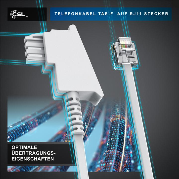 Image du produit CSL Câble téléphonique plat, TAE-F mâle vers RJ11, prise téléphonique vers téléphone, câble plat, fax