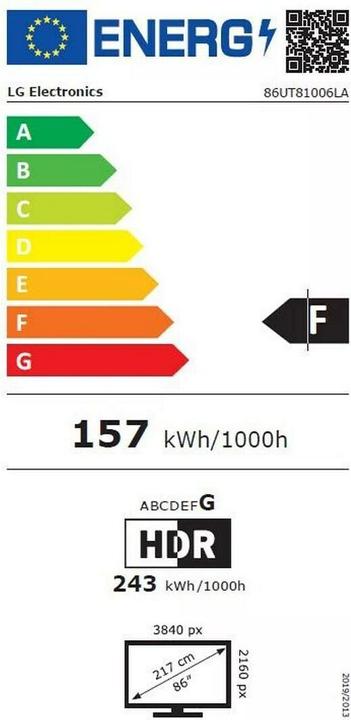 Etichetta energetica LG 86UT81006LA (86", UT81, LED, 4K, 2024)