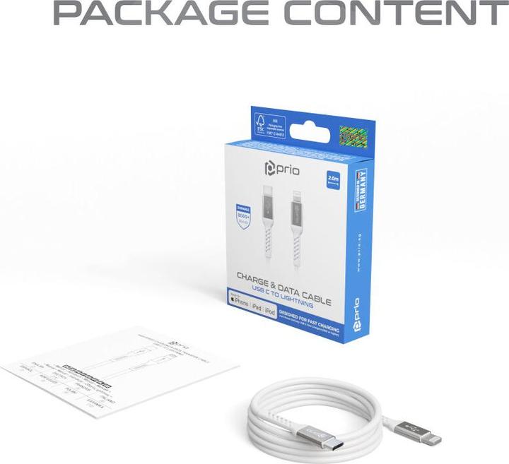 Actual product image prio Charge & Sync USB C to Lightning Mfi -certified 2 m white (2 m)