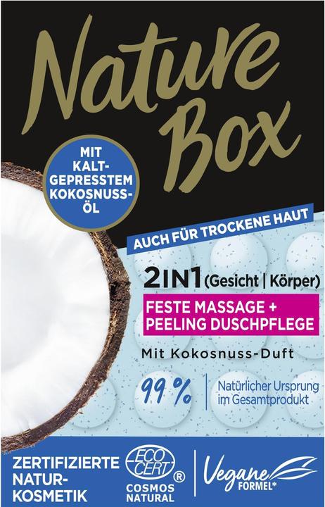 Nature Box feste 2in1 Duschpflege Massage + Peeling mit Kokosnuss-Duft 90 g