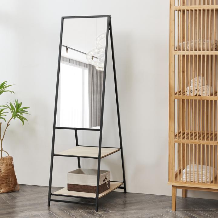 Actual product image En.Casa Chamois standing mirror with 2 shelves (44 x 150 cm)