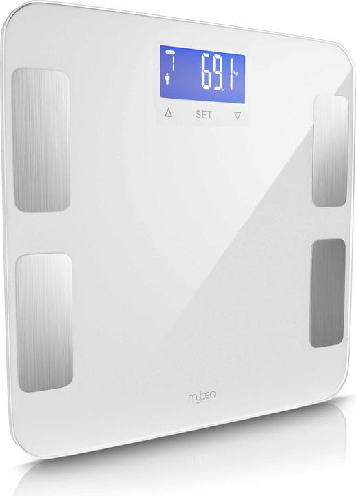 Mybeo Digitale Körperfettwaage, LCD-Display, 7 Indikatoren. max. 10 Profile, Diagnosewaage, Analysewaage (180 kg)