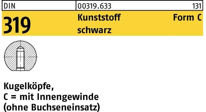 Produktbild Kugelknopf DIN 319 Form C 16 M 4 Kunststoff schwarz (Türknopf)