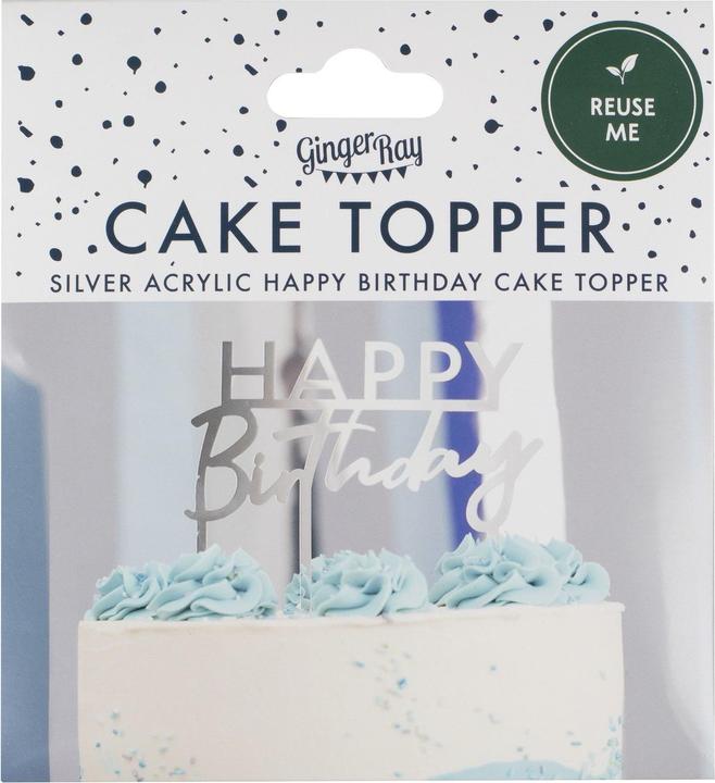 Immagine prodotto Ginger Ray Cake Topper Buon Compleanno Argento (1 x)